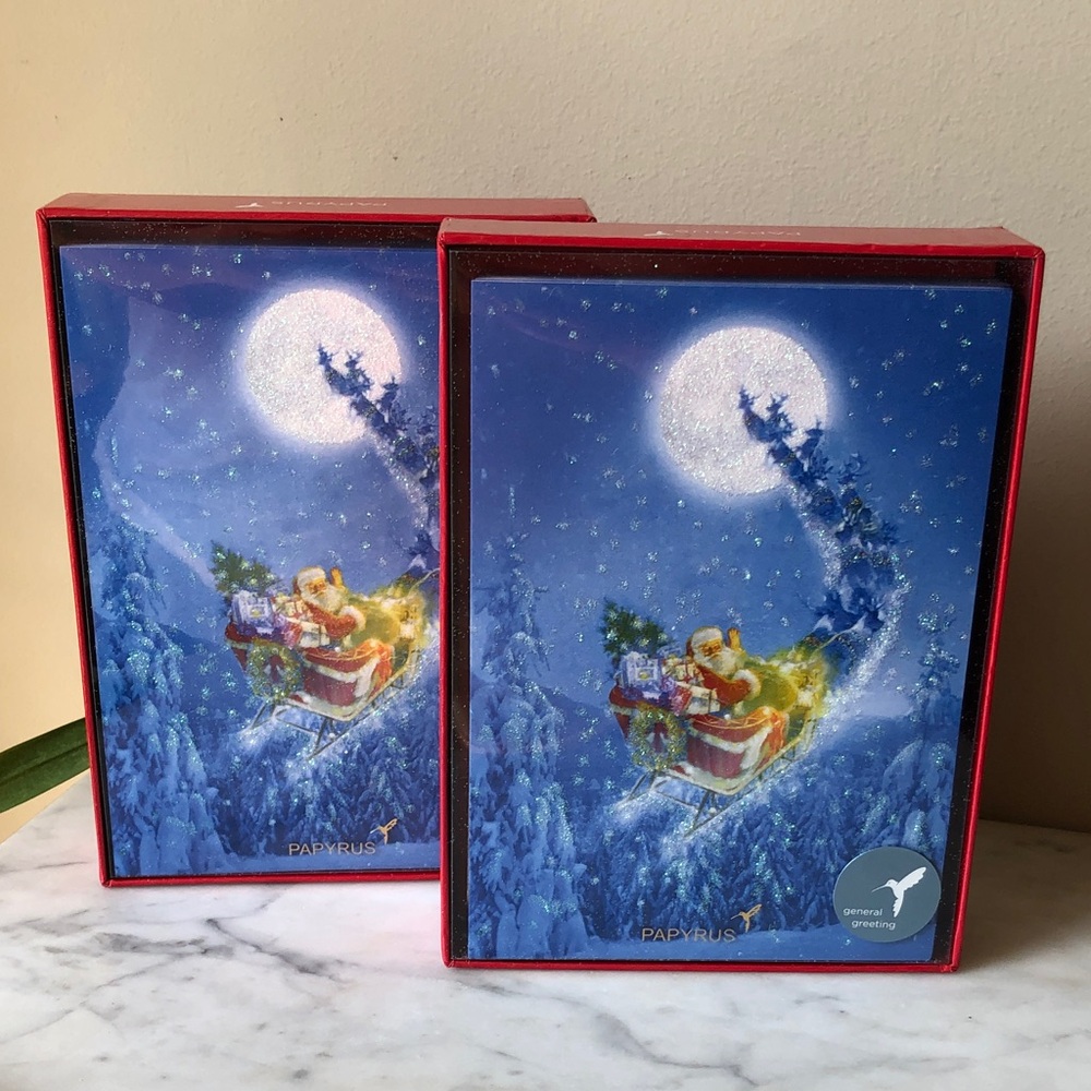 Papyrus Santa Sleigh Holiday Greeting Cards - Blue Night -  2 boxes.